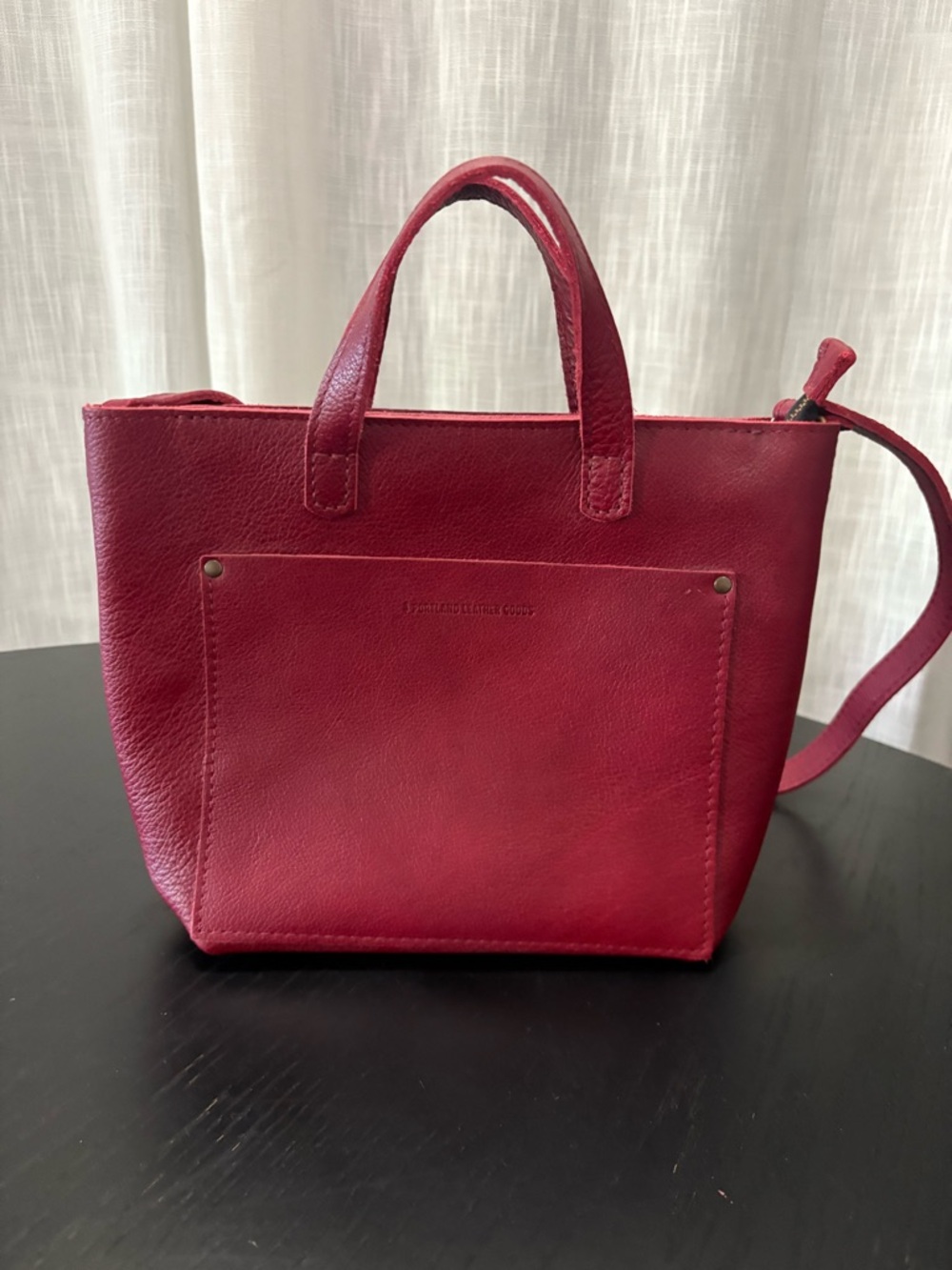 Portland Leather Red Crossbody Tote with Top Handles